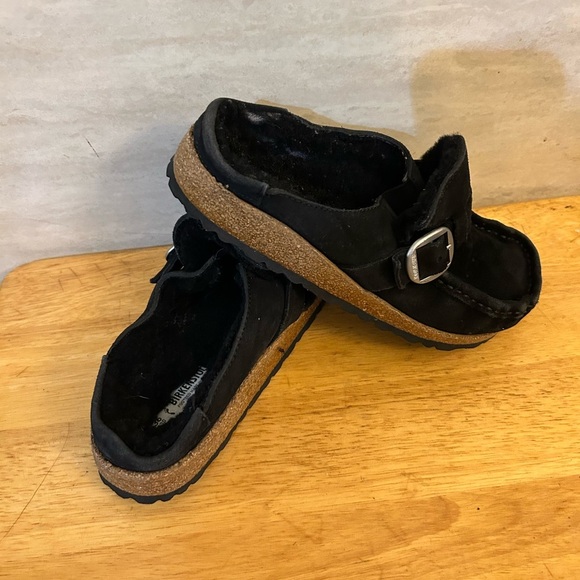 Birkenstock Clog Black Suede Slip-On  with Silver Buckle - Picture 5 of 9